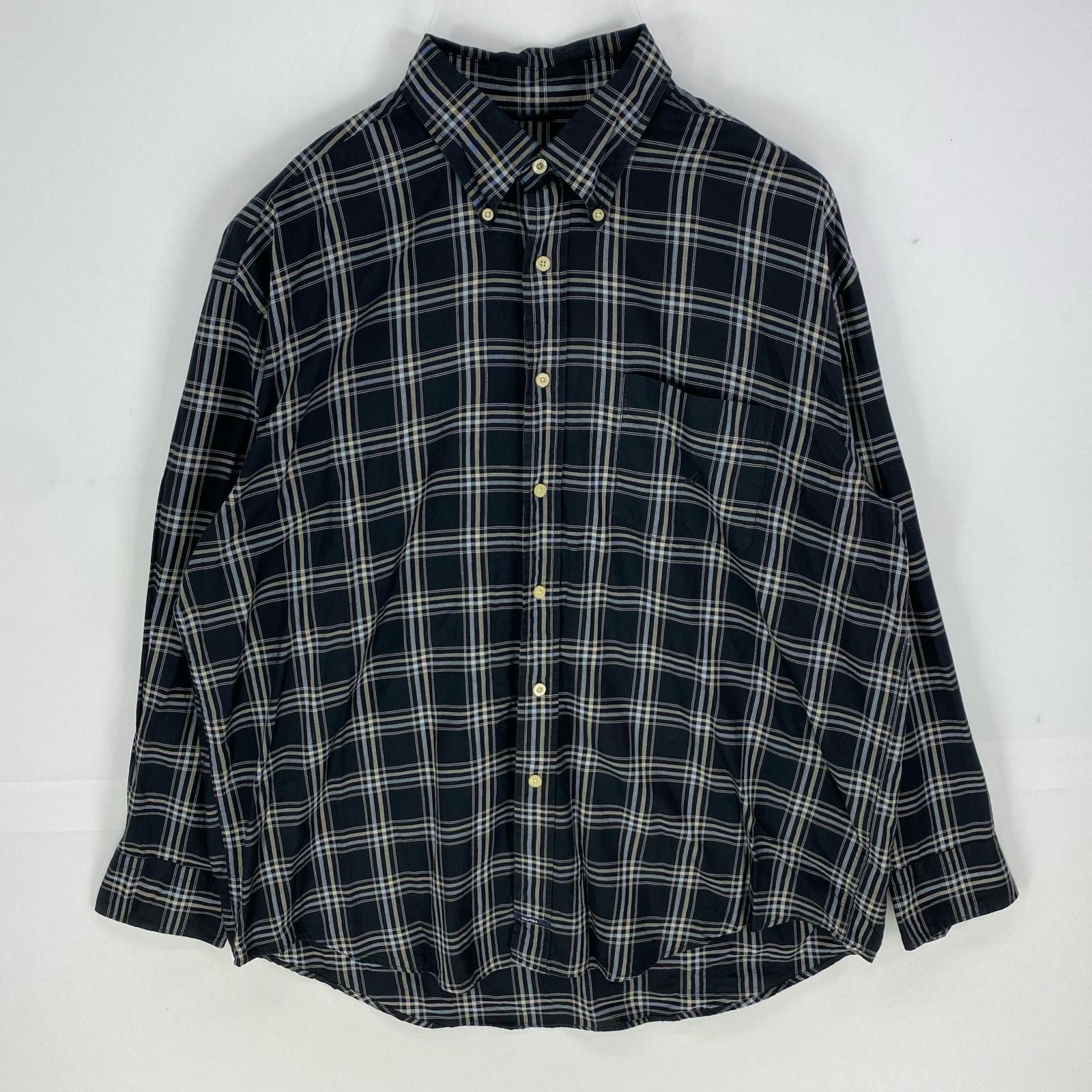 古着 ノーティカ NAUTICA 長袖シャツ ボタンダウン 胸ポケット 刺繍ロゴ ロングスリーブ 2XL  ブラック系 チェック メンズ