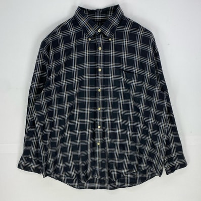古着 ノーティカ NAUTICA 長袖シャツ ボタンダウン 胸ポケット 刺繍ロゴ ロングスリーブ 2XL ブラック系 チェック メンズ