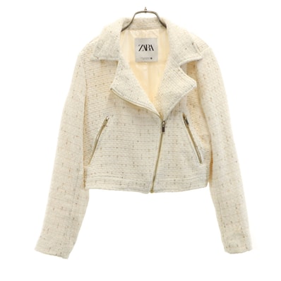 ZARA ザラ ツイード ダブルライダースジャケット XS アイボリー
