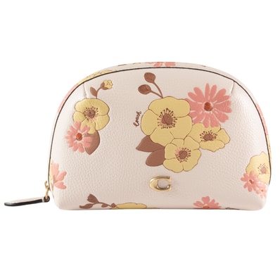 COACH コーチ フローラポーチ 化粧ポーチ ホワイト イエロー【中古】