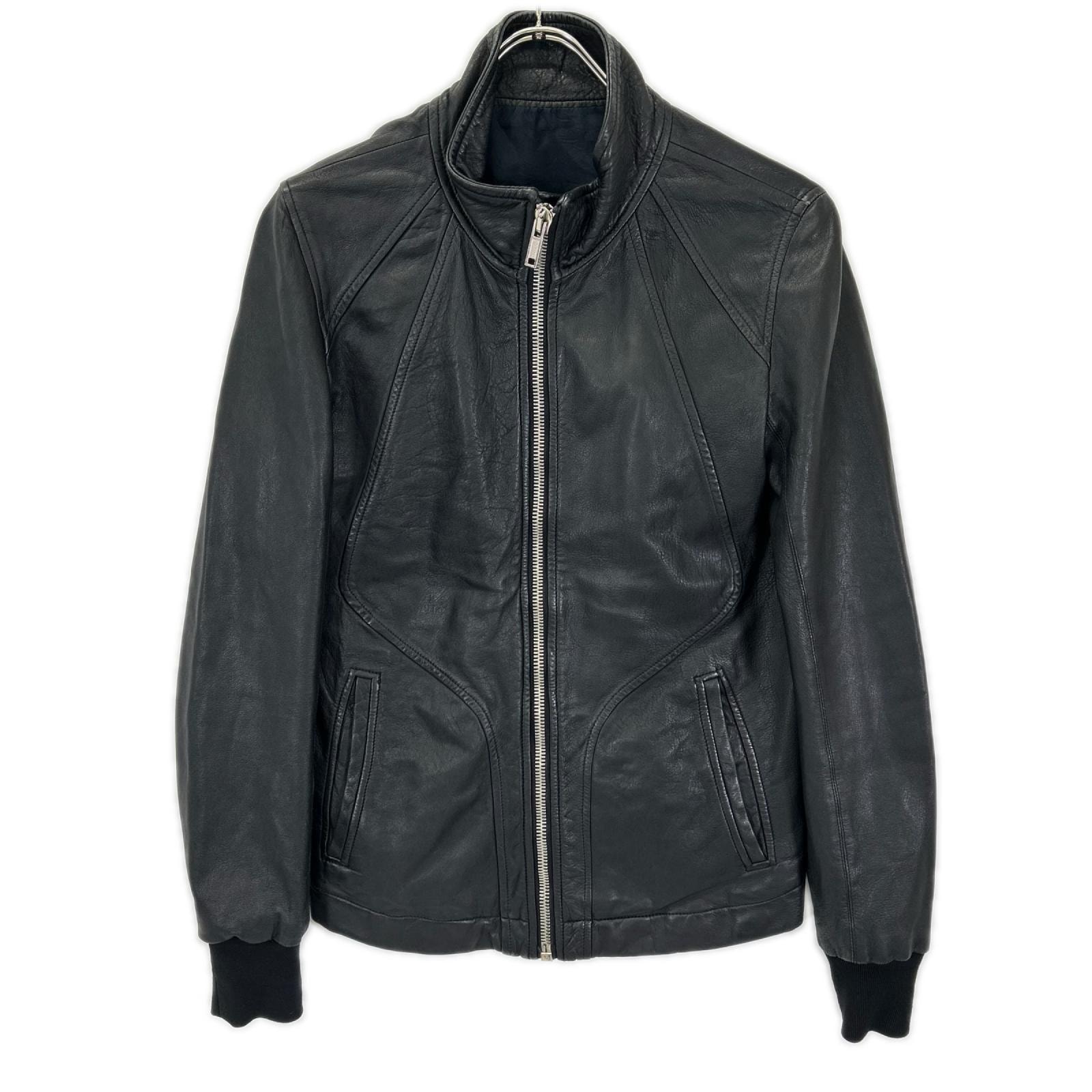 リックオウエンス RU6767 L/G ブラック ラムレザー シングルライダースジャケット XS