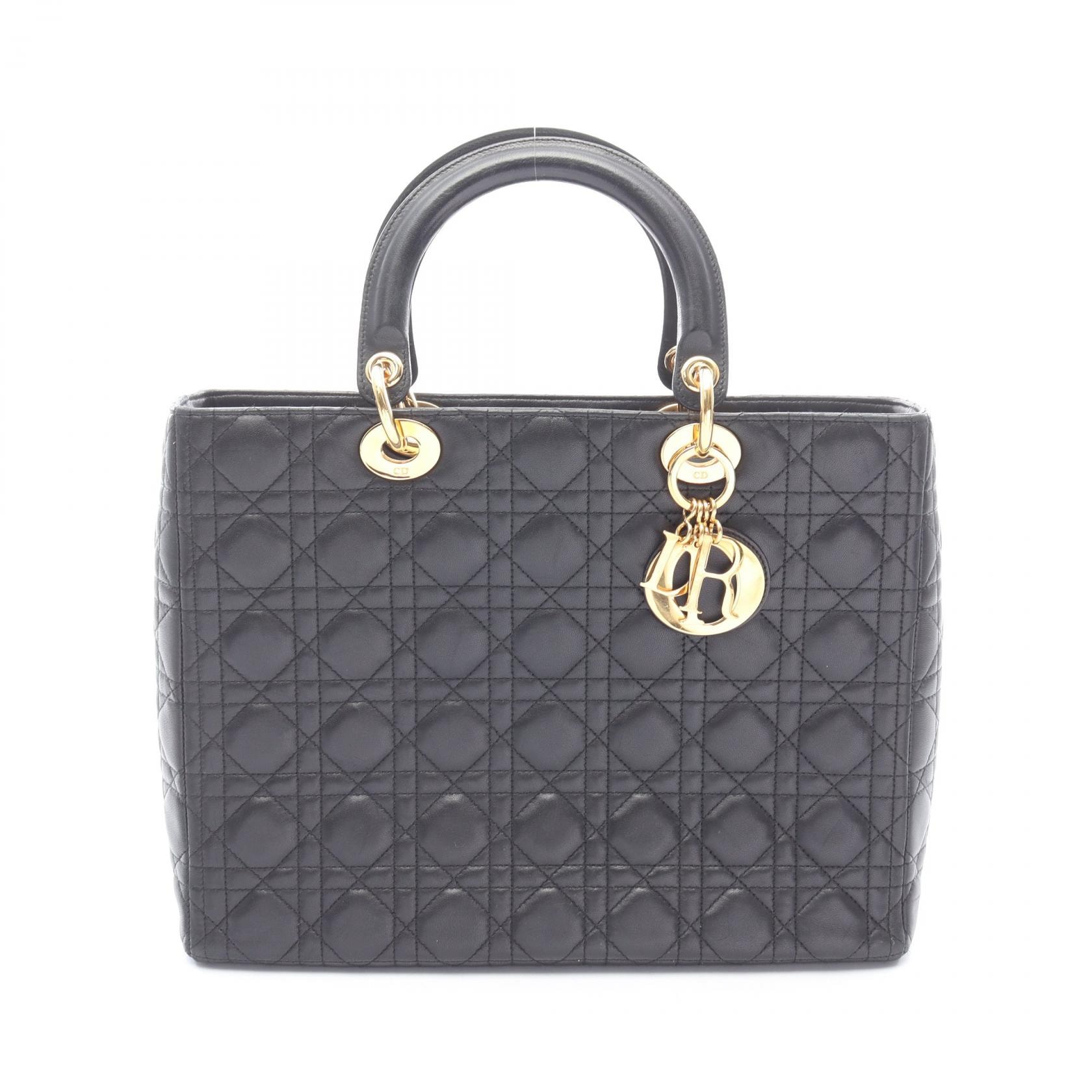 ディオール Dior レディディオール ラージ カナージュ ハンドバッグ バッグ レザー レディース ブラック系 【中古】