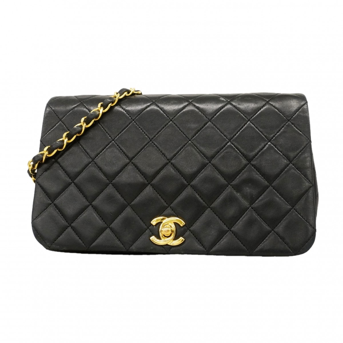 【6db2131-k】シャネル ショルダーバッグ マトラッセ チェーンショルダー ラムスキン ブラック ゴールド金具【中古】レディース