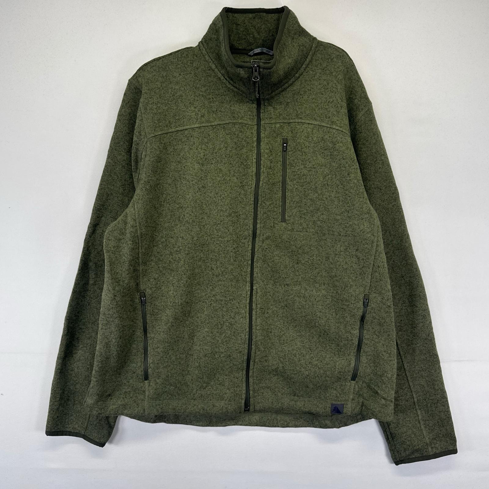 古着 エルエルビーン L.L.Bean ニット フルジップ 胸ポケット 裏起毛 ベターセータータイプ XL  グリーン系 無地 メンズ