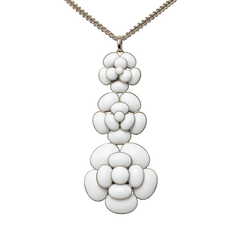 シャネル カメリア ネックレス 98C ホワイト シルバー メタル レディース CHANEL 中古