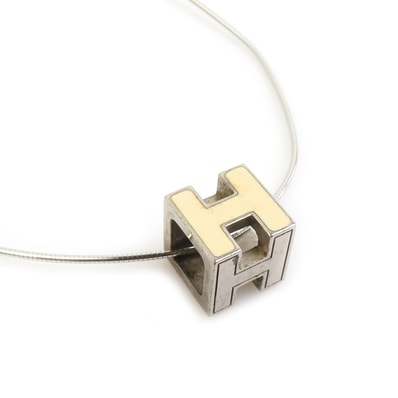 エルメス HERMES ネックレス Hキューブ カージュドアッシュ メタル/エナメル シルバー/オフホワイト レディース【中古】 e61956a