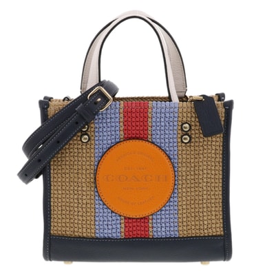 COACH コーチ 2WAY デンプシー トート 22 ウィズ コーチ パッチ ハンドバッグ CA291 ストロー レザー マルチカラー レディース【中古】