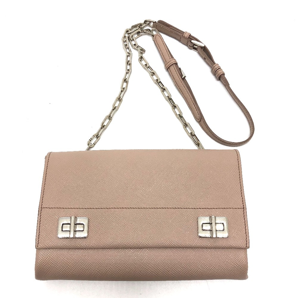 プラダ PRADA チェーンショルダー BT955X ロゴ/肩掛け カバン ショルダーバッグ サフィアーノレザー ベージュ