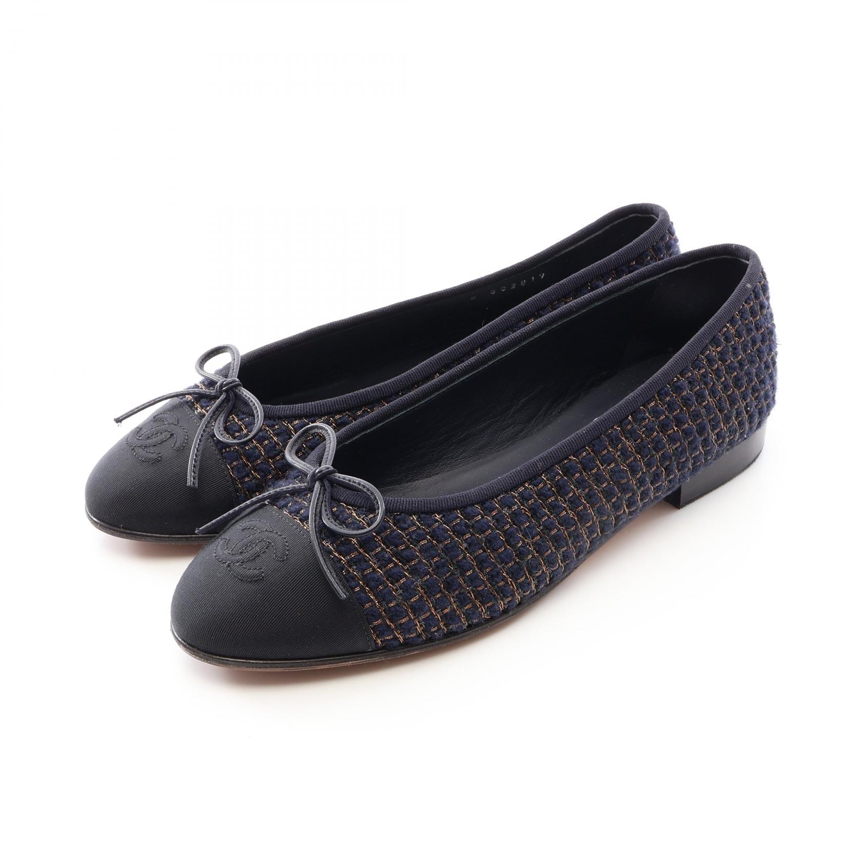シャネル CHANEL BALLERINA バレリーナ パンプス 靴 ファブリック レディース ネイビー系 / ブラック系 G02819 【中古】