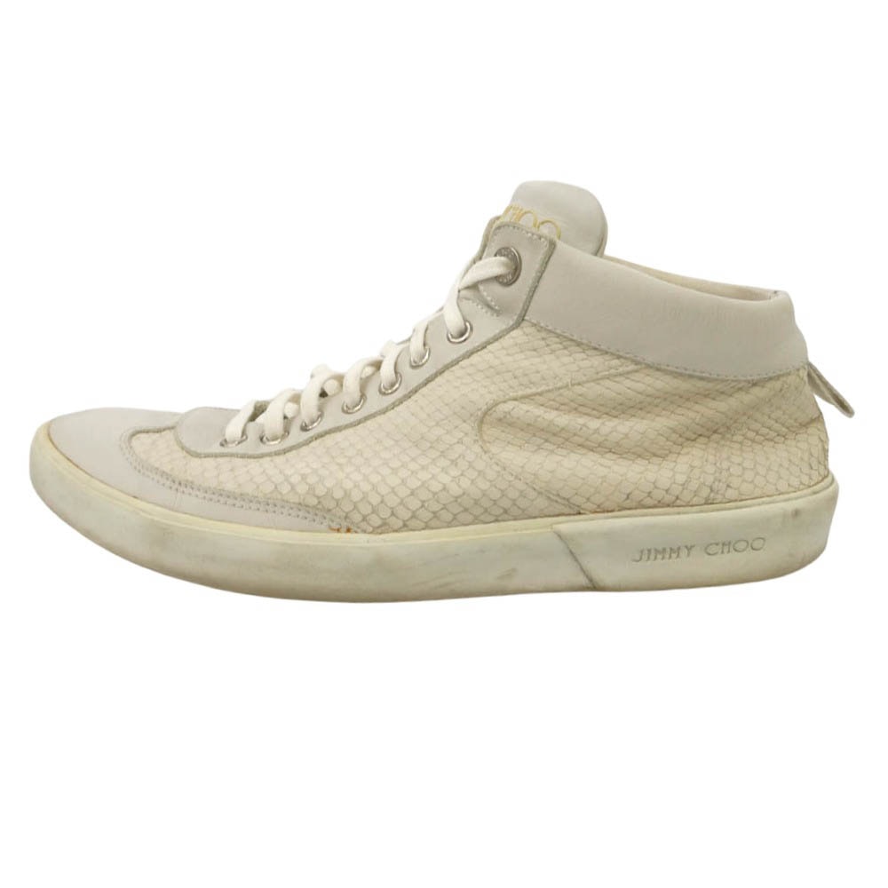 JIMMY CHOO ジミーチュウ パイソン柄 レザー ミッドカット スニーカー オフホワイト系 42【中古】