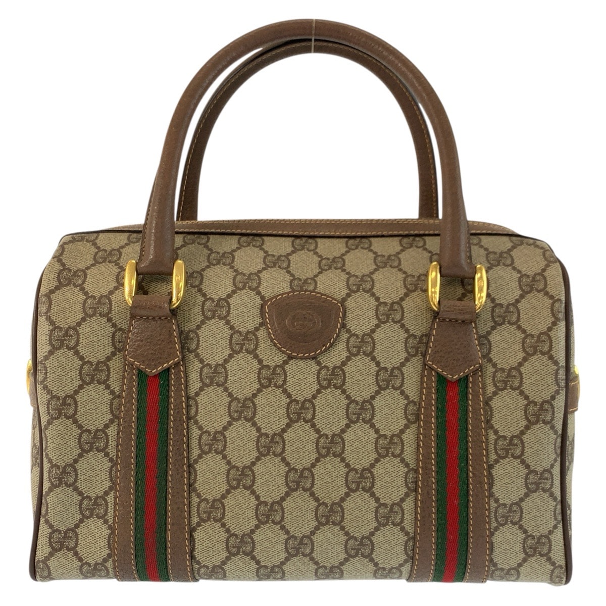 GUCCI グッチ ヴィンテージ シェリーライン ベージュ ブラウン ゴールド金具 PVC レザー/ ハンドバッグ ボストンバッグ 602850 【中古】