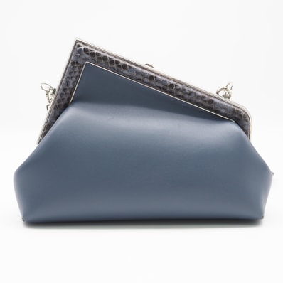 美品 FENDI フェンディ パイソン フェンディ ファースト スモール 8BP129 2wayショルダーバッグ ブルー ブラック レザー パイソン レディース