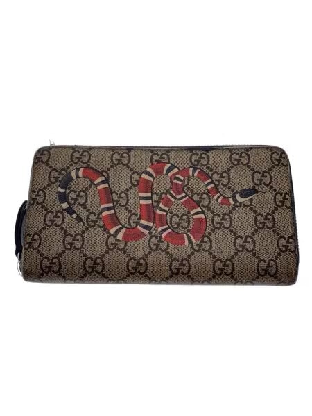 GUCCI Kingsnake Print GG Supreme Zip Around Wallet "Beige/Ebony"