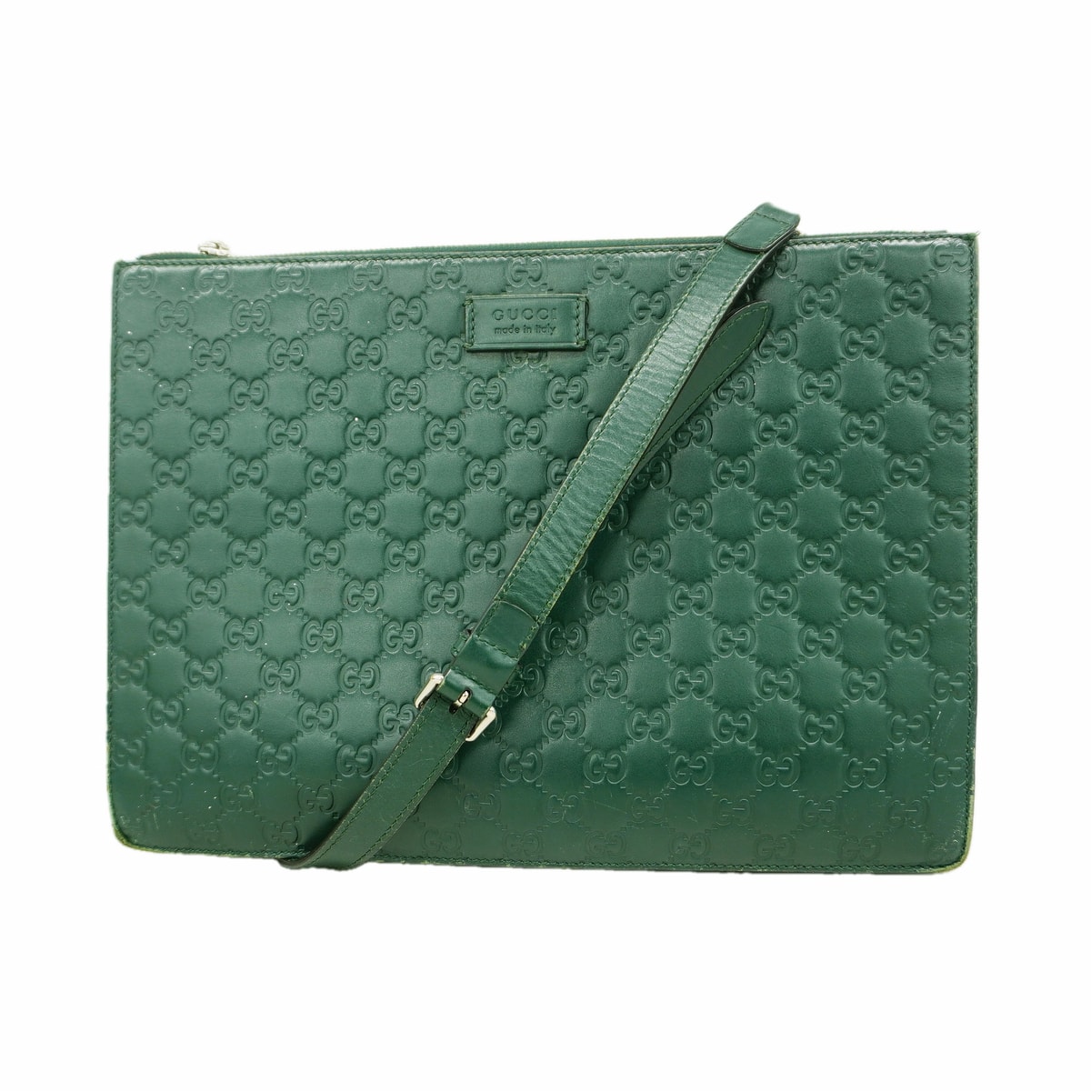 【6hc1962-k】グッチ ショルダーバッグ グッチシマ 429004 レザー グリーン シルバー金具【中古】メンズ