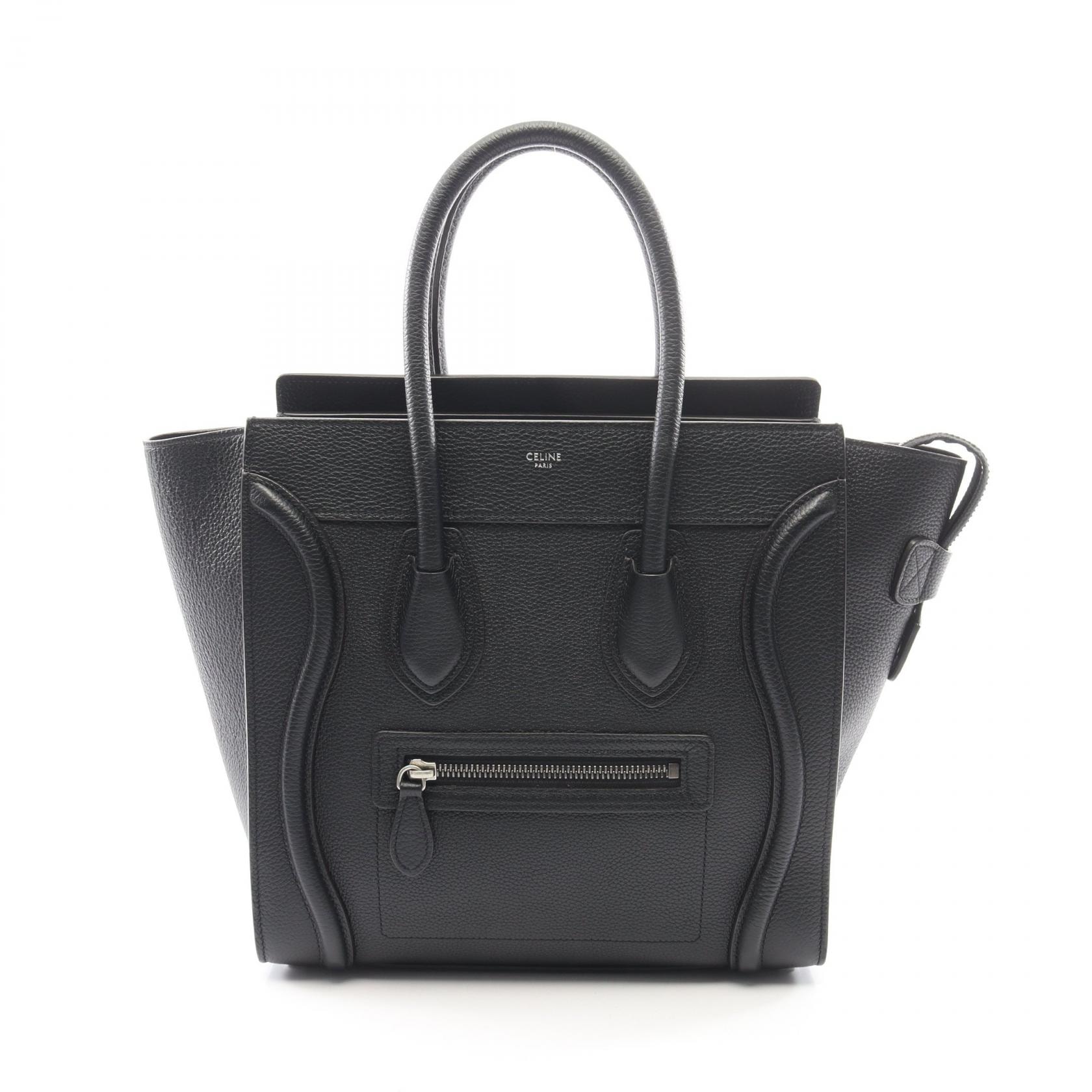 セリーヌ CELINE ラゲージ マイクロ ショッパー ハンドバッグ バッグ レザー レディース ブラック系 189793 【中古】
