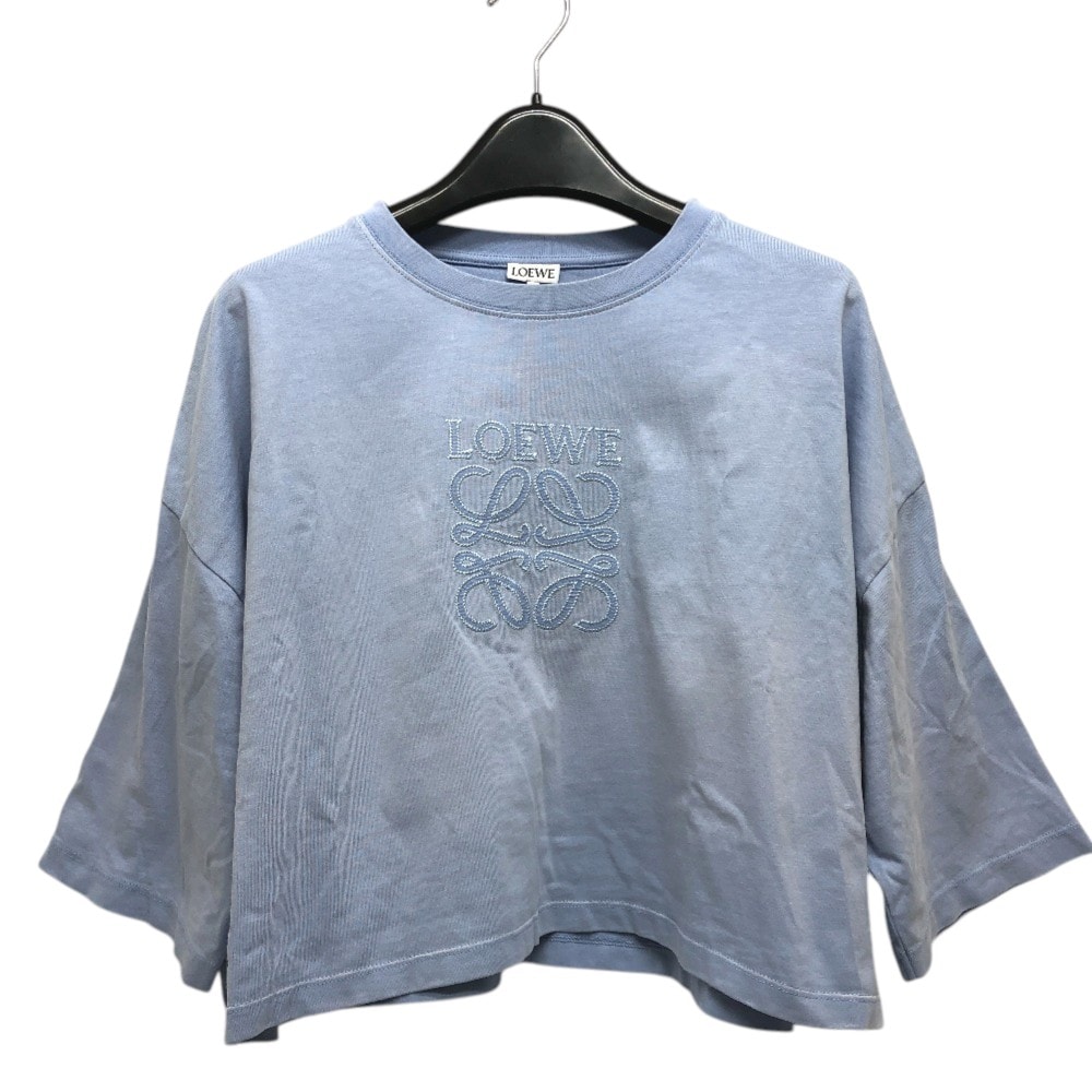 ロエベ LOEWE アナグラム ストレッチ S359Y22X88 アパレル クロップド丈 ロゴT 刺繍 トップス 半袖Tシャツ コットン ブルー