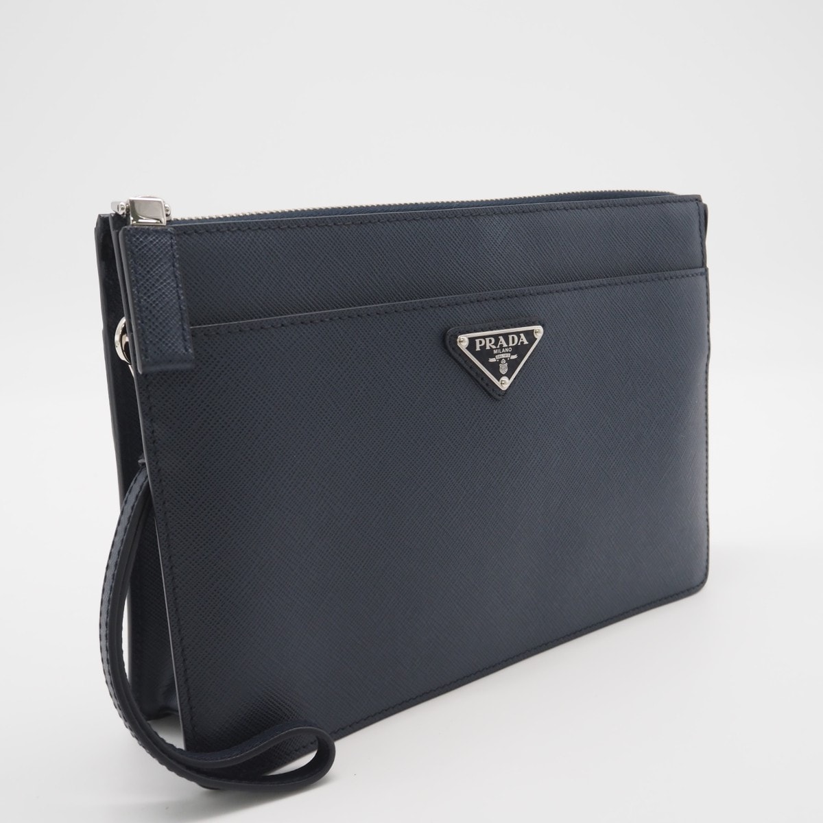 美品 PRADA プラダ レザー サフィアーノレザー ポーチ 2VF032 ポーチ ネイビー サフィアーノ メンズ