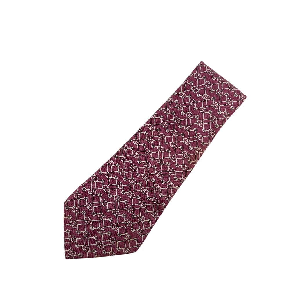 エルメス HERMES ネクタイ 総柄 ボルドー