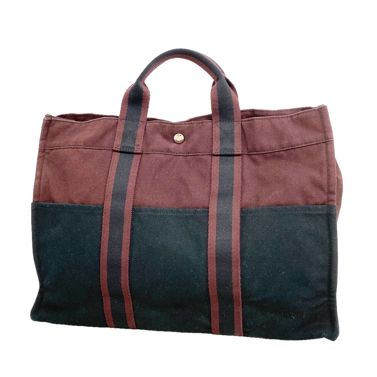 【6ia0242】エルメス トートバッグ フールトゥMM キャンバス ボルドー ブラック シルバー金具【中古】メンズ レディース ユニセックス