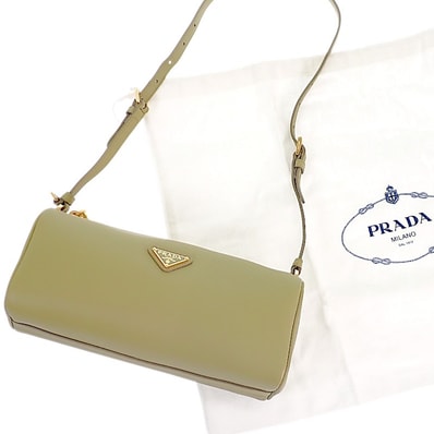 プラダ PRADA レザーポーチ 1BC239 ショルダーバッグ ハンドバッグ レザー グリーン カーキ ゴールド金具 レディース【中古】【Aランク】