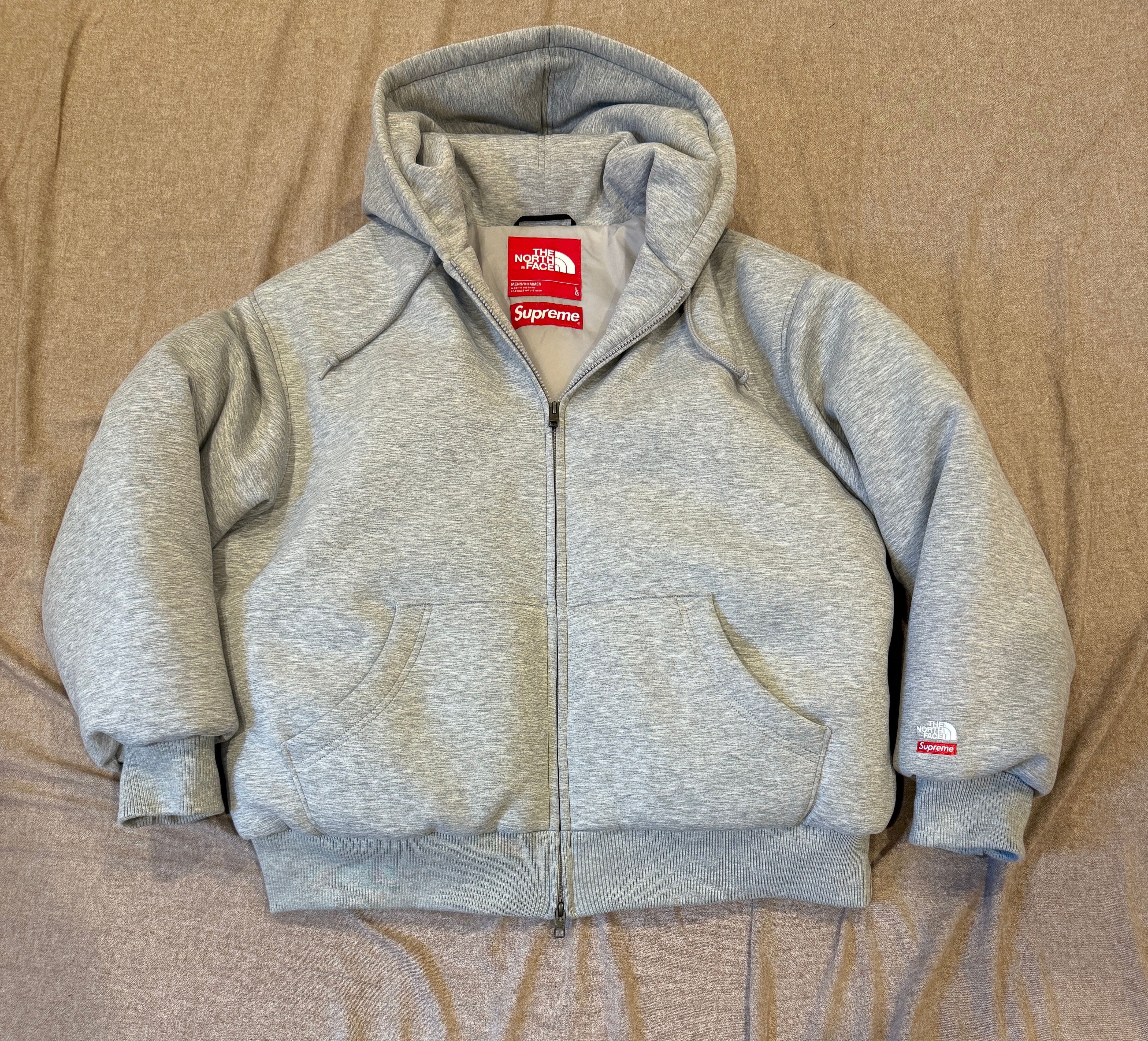 Supreme x The North Face Down Filled Zip Up Hooded Sweatshirt "Heather Grey"