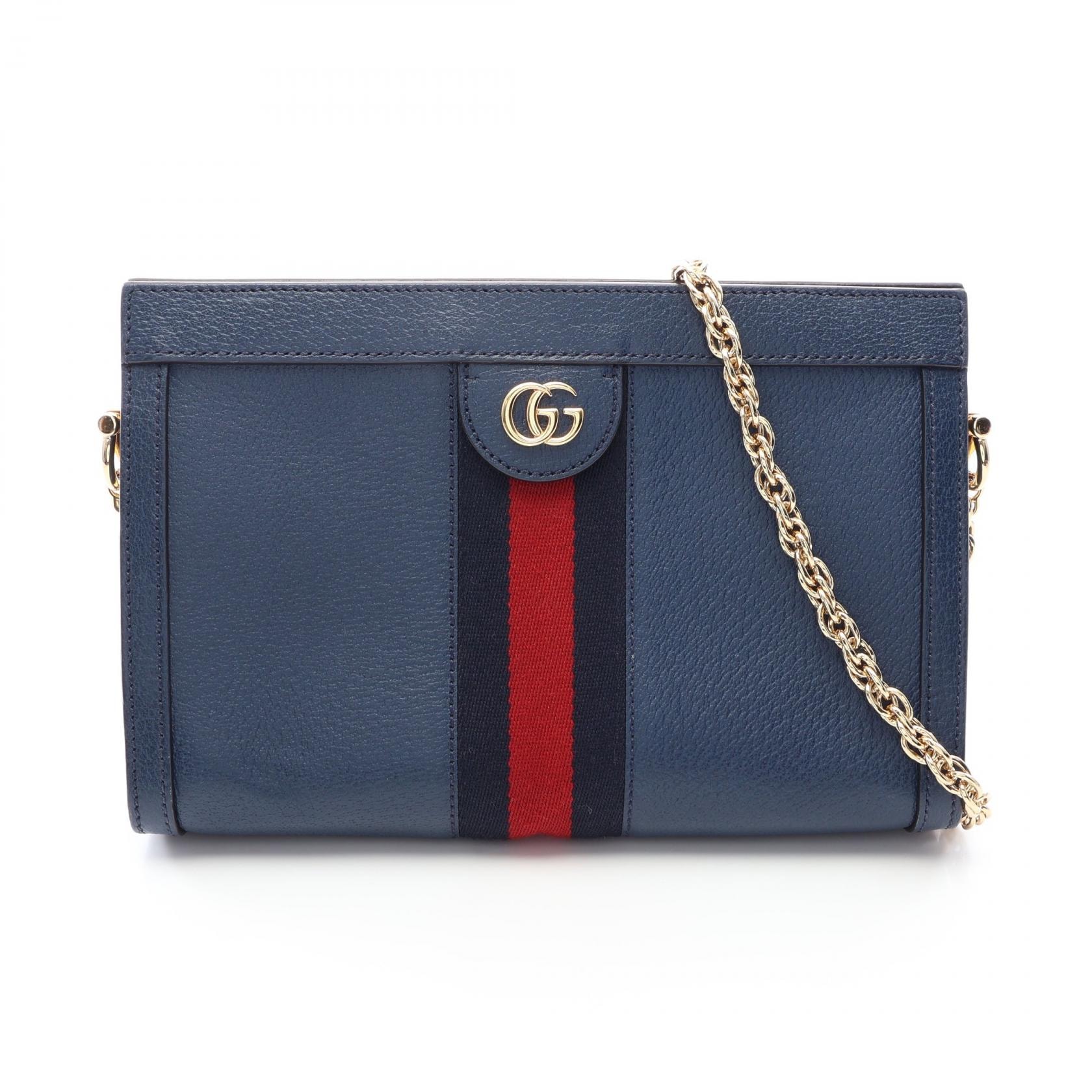 グッチ GUCCI オフィディア スモール シェリーライン ショルダーバッグ バッグ レザー レディース ネイビー系 503877 【中古】