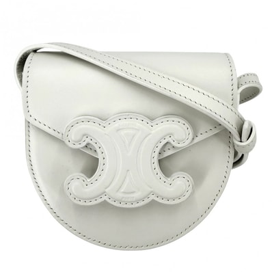 CELINE セリーヌ ショルダーバッグ キュイル トリオンフ ミニ ブザス ミニバッグ ポシェット 肩掛け 斜め掛け かばん 鞄 レザー ホワイト 白 ゴールド金具 レディース【中古品】