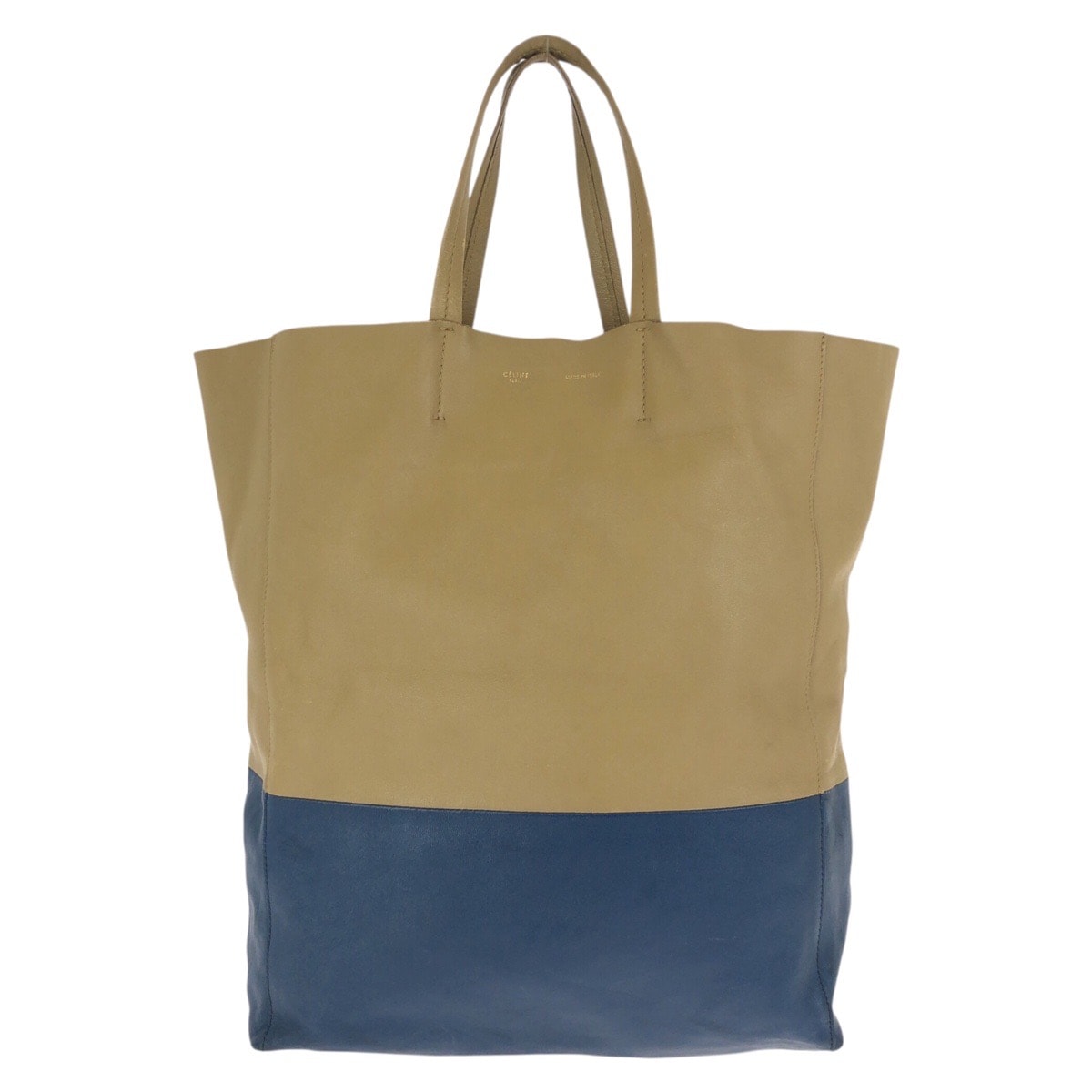 CELINE セリーヌ ホリゾンタル カバ バイカラー ベージュ ブルー ゴールド金具 レザー トートバッグ 男女兼用 602210 【中古】