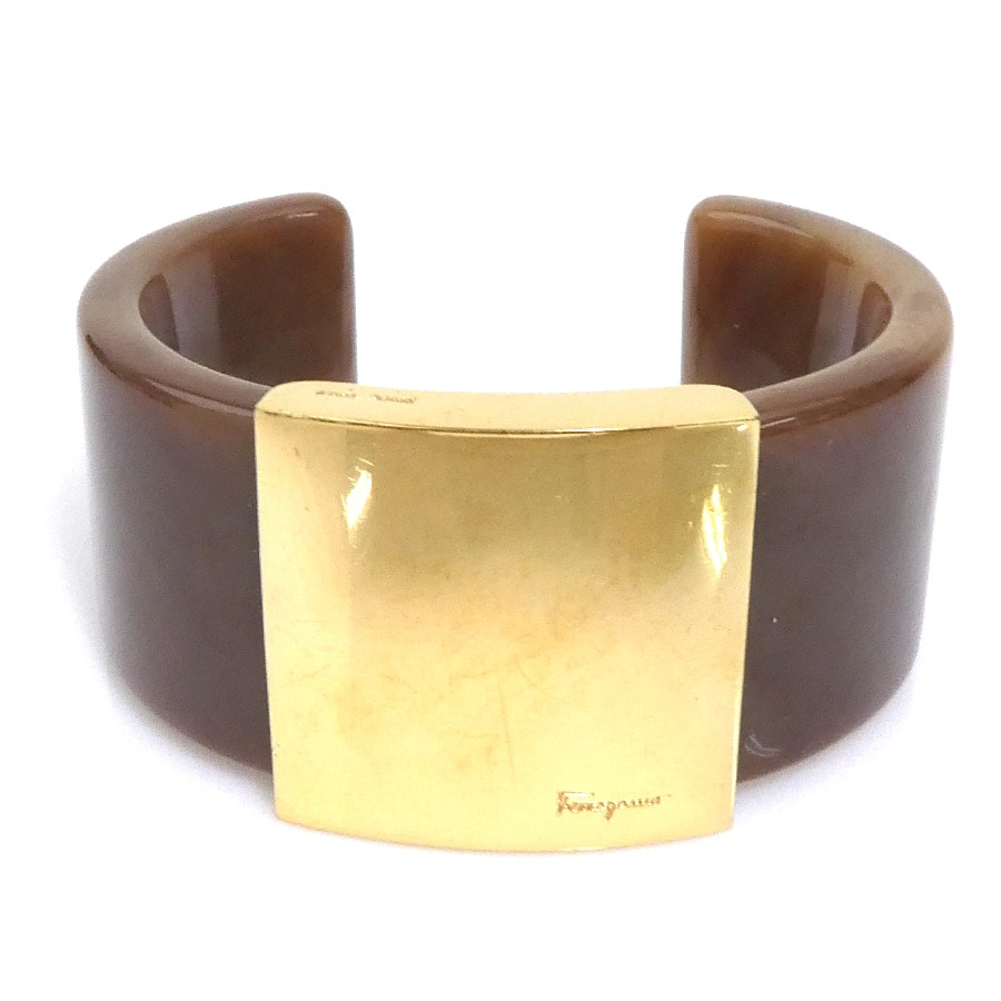 サルヴァトーレフェラガモ Salvatore Ferragamo バングル ブレスレット プラスチック/メタル ブラウン/ゴールド レディース【中古】 e62380a