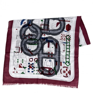 HERMES エルメス スカーフ レクタングルアンプリムール ストール ショール H693245T カシミヤ シルク グレー レッド 赤 レディース 美品【中古品】