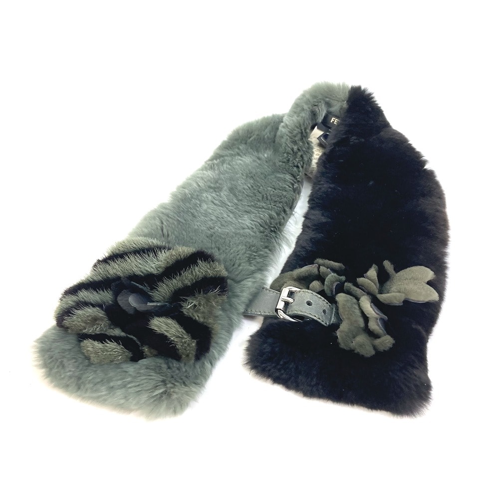 フェンディ FENDI フラワー ティペット FNL133 ファー 花柄 マフラー ミンク グリーン