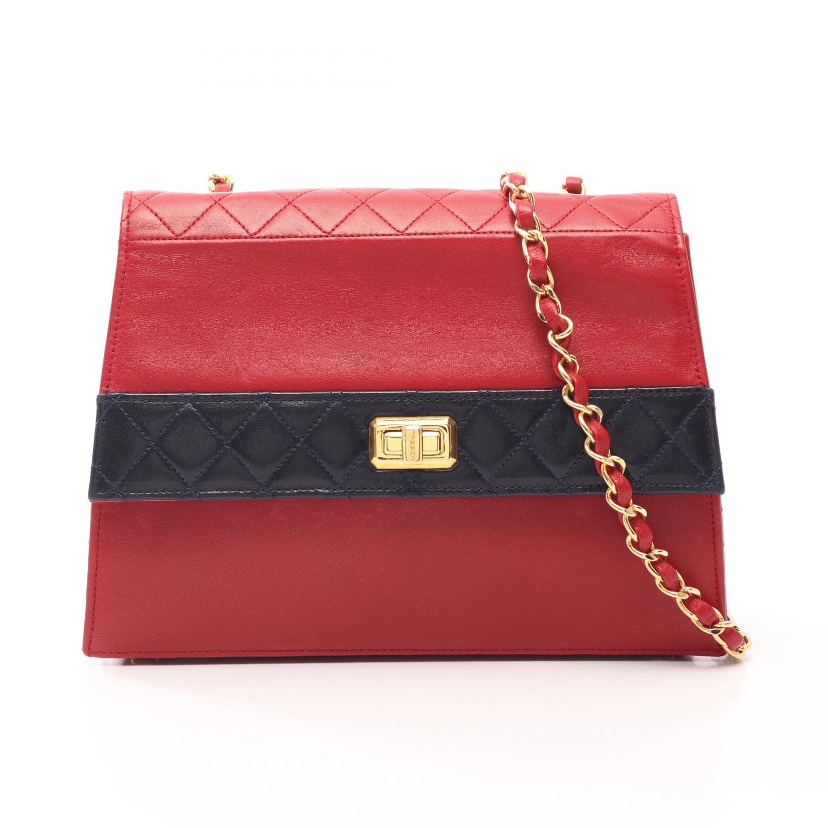 シャネル CHANEL マトラッセ バイカラー ターンロック ショルダーバッグ バッグ ラムスキン(羊革) レディース レッド系 / ネイビー系 【中古】