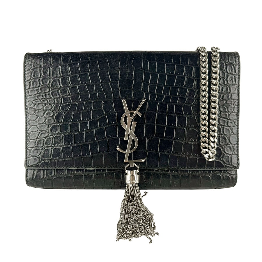 サンローラン SAINT LAURENT ショルダーバッグ ケイト 型押しレザー ブラック シルバー レディース 334119【中古】 z10089