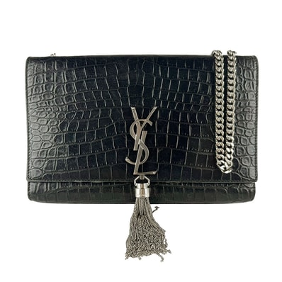 サンローラン SAINT LAURENT ショルダーバッグ ケイト 型押しレザー ブラック シルバー レディース 334119【中古】 z10089
