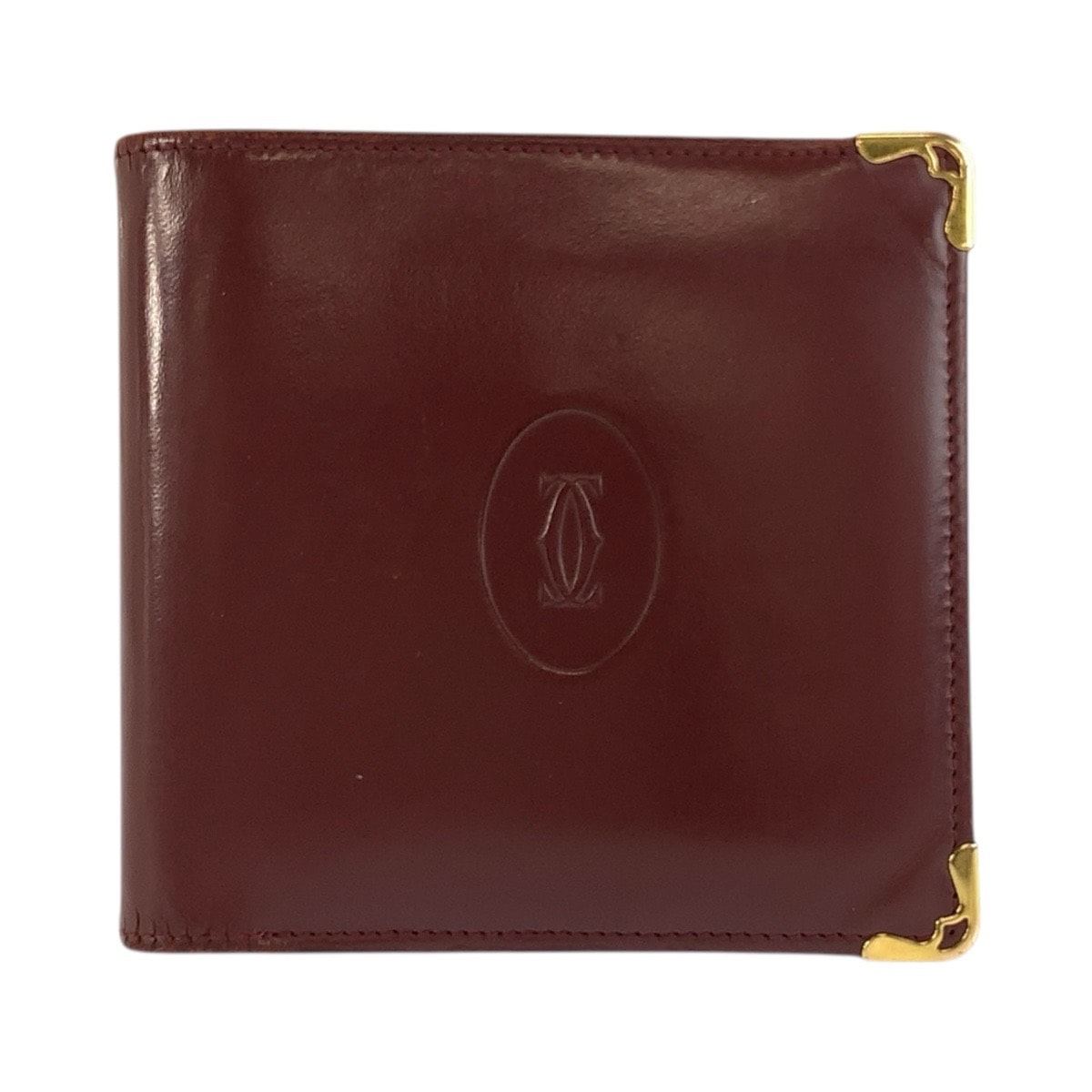 CARTIER カルティエ マストライン ワインレッド ゴールド金具 レザー 折財布 コンパクトウォレット 604433 【中古】