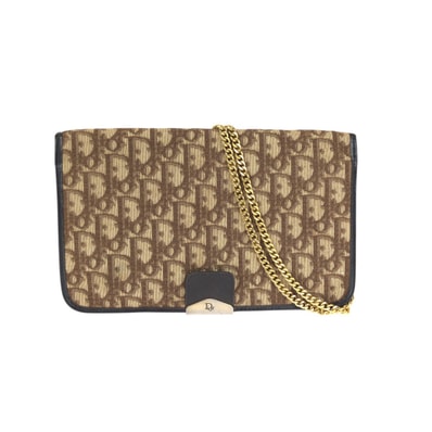 Christian Dior クリスチャンディオール ヴィンテージ トロッター ベージュ ブラウン ゴールド金具 レザー ジャガード/ チェーンショルダーバッグ ハンドバッグ 2WAY 602783 【中古】