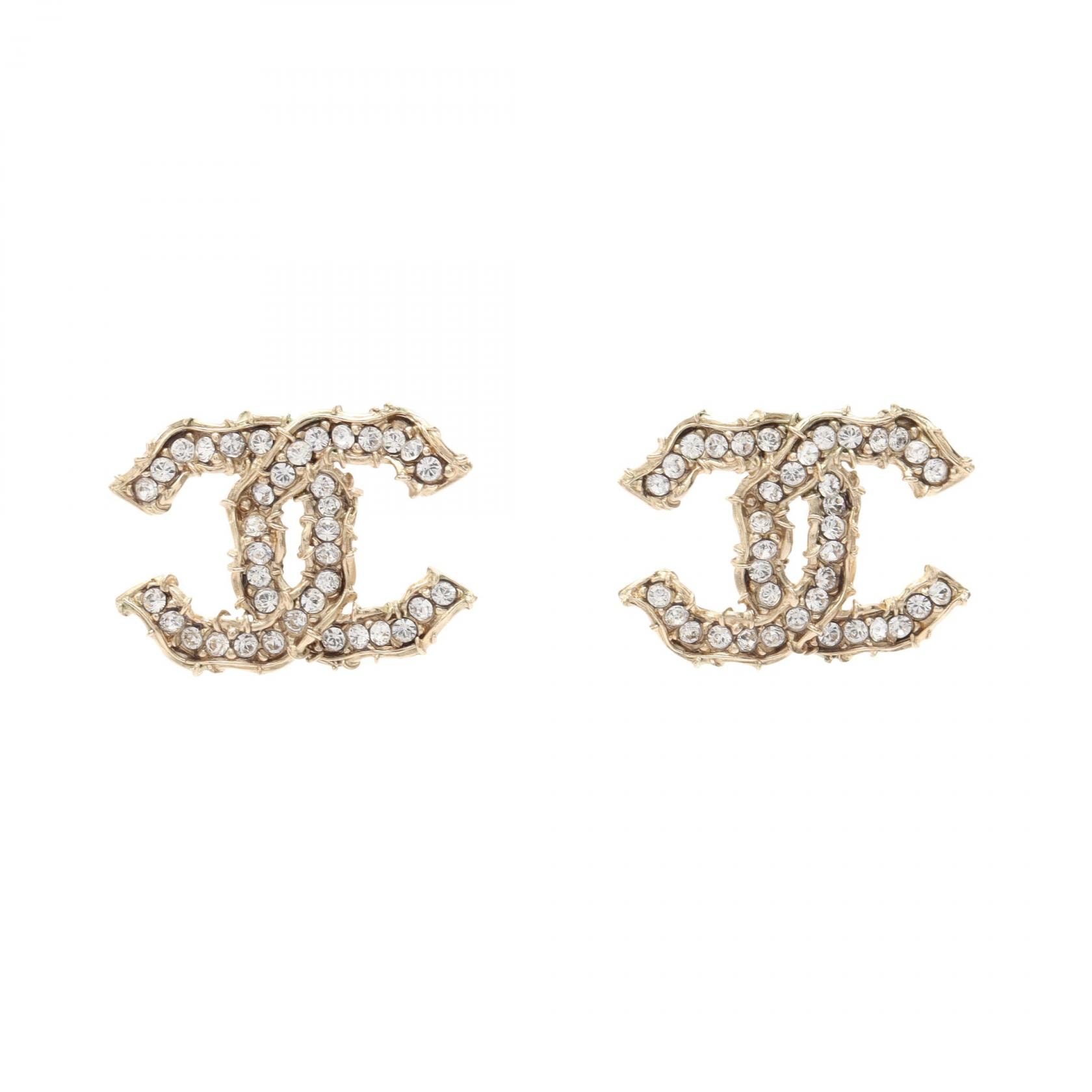 シャネル CHANEL ココマーク ピアス ジュエリー GP(ゴールドメッキ) ラインストーン レディース ゴールド系 / クリア系 【中古】