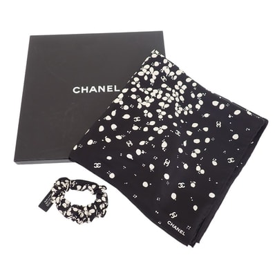 シャネル CHANEL スカーフ&シュシュ セット フラワー 22P刻印 スカーフ シルク ブラック ホワイト レディース【中古】【ABランク】