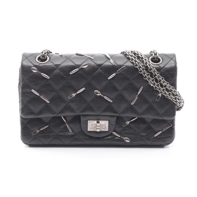 シャネル CHANEL 2.55 マトラッセ マドモアゼルチェーン Wフラップ ショルダーバッグ バッグ レザー レディース ブラック系 A37586 【中古】