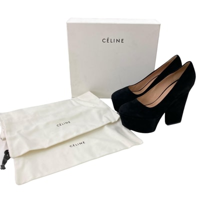 186005 現状品 CELINE セリーヌ スエード 厚底ブラック プラットフォーム 24.5cm レディース