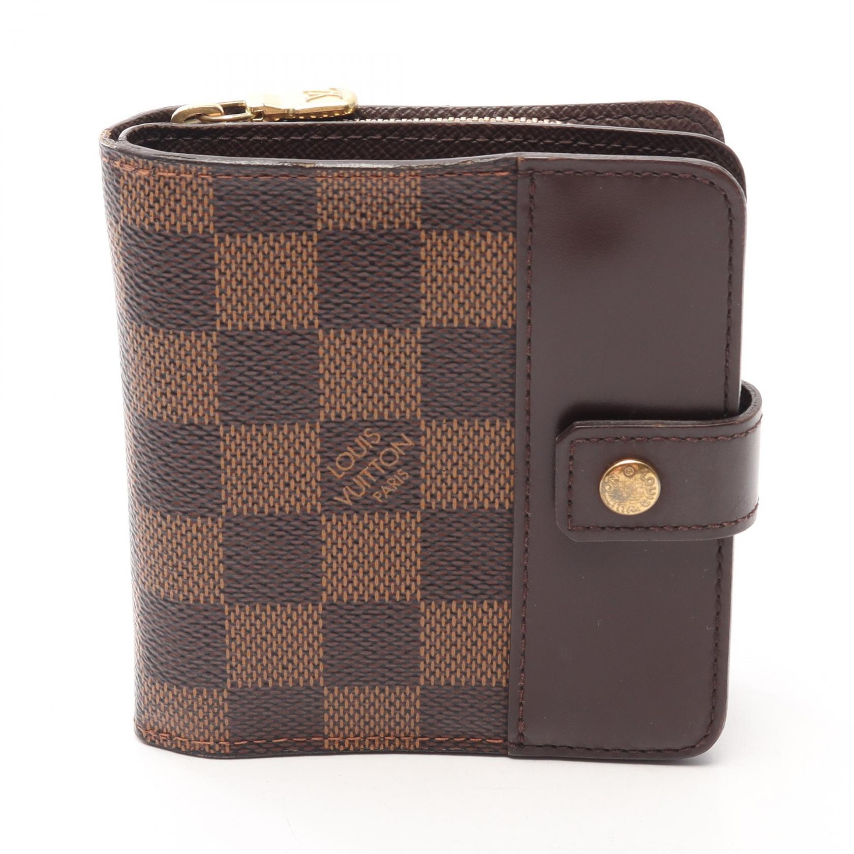 ルイ・ヴィトン LOUIS VUITTON コンパクトジップ 二つ折り財布 財布 レザー PVC ダミエ エベヌ レディース ブラウン系 N61668 【中古】