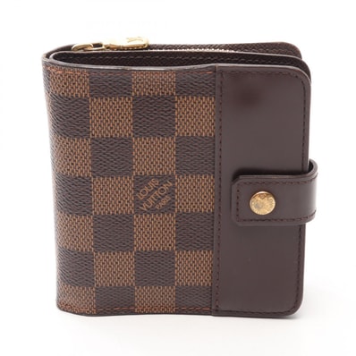 ルイ・ヴィトン LOUIS VUITTON コンパクトジップ 二つ折り財布 財布 レザー PVC ダミエ エベヌ レディース ブラウン系 N61668 【中古】