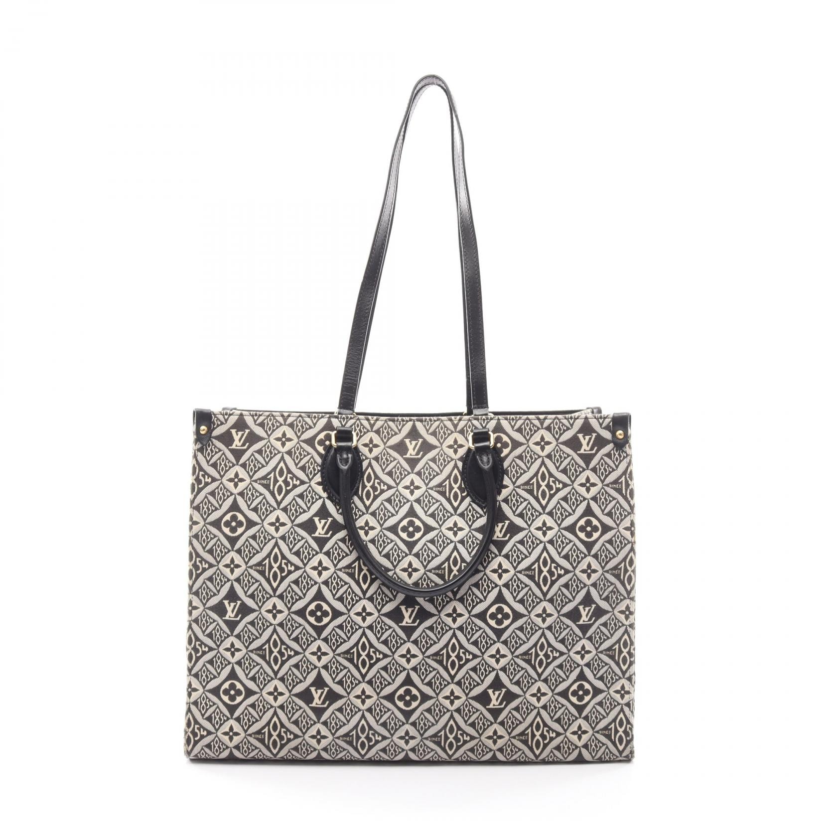ルイ・ヴィトン LOUIS VUITTON オンザゴー GM Since 1854 2WAY トートバッグ バッグ キャンバス レザー モノグラム・ジャガード グレー レディース グレー系 / ブラック系 M57207 【中古】