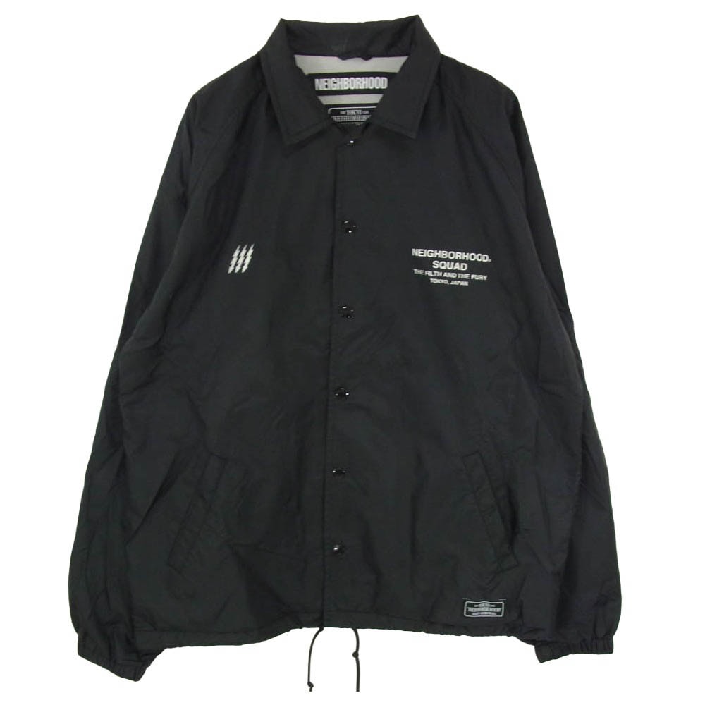 NEIGHBORHOOD ネイバーフッド 19SS 191TSNH-JKM01 SQUAD N-JKT ロゴ プリント ナイロン コーチ ジャケット ブラック系 L【中古】