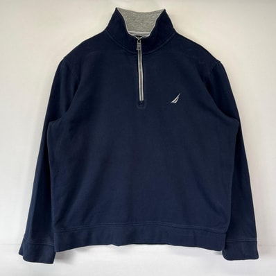 古着 ノーティカ NAUTICA スウェット トレーナー ハーフジップ ワンポイントロゴ刺繍 スタンドネック M ネイビー メンズ