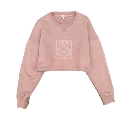 【値下げ】LOEWE ロエベ 25SS アナグラム ロゴ刺繍 クロップド丈 スウェットシャツ トレーナー XS オーバサイズ スウェット S359Y24X47 コットン レディース【中古】