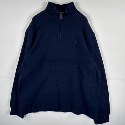 古着 ポロバイラルフローレン Polo by Ralph Lauren 長袖 ニット ハーフジップ トレーナー 大きいサイズ ワンポイント 14041 ネイビー 無地 メンズ