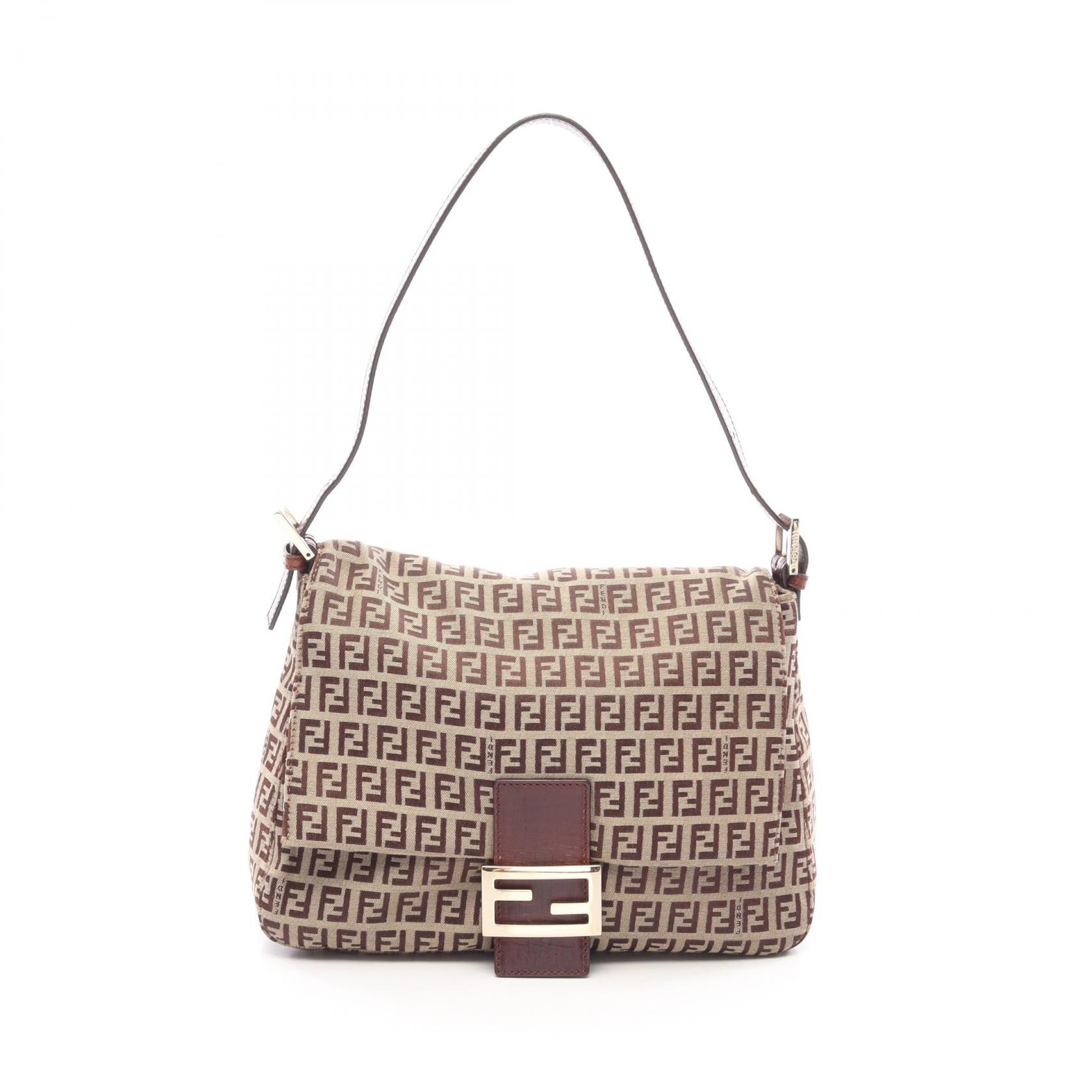フェンディ FENDI マンマバケット ズッキーノ ショルダーバッグ バッグ キャンバス レザー レディース ベージュ系 / ブラウン系 【中古】