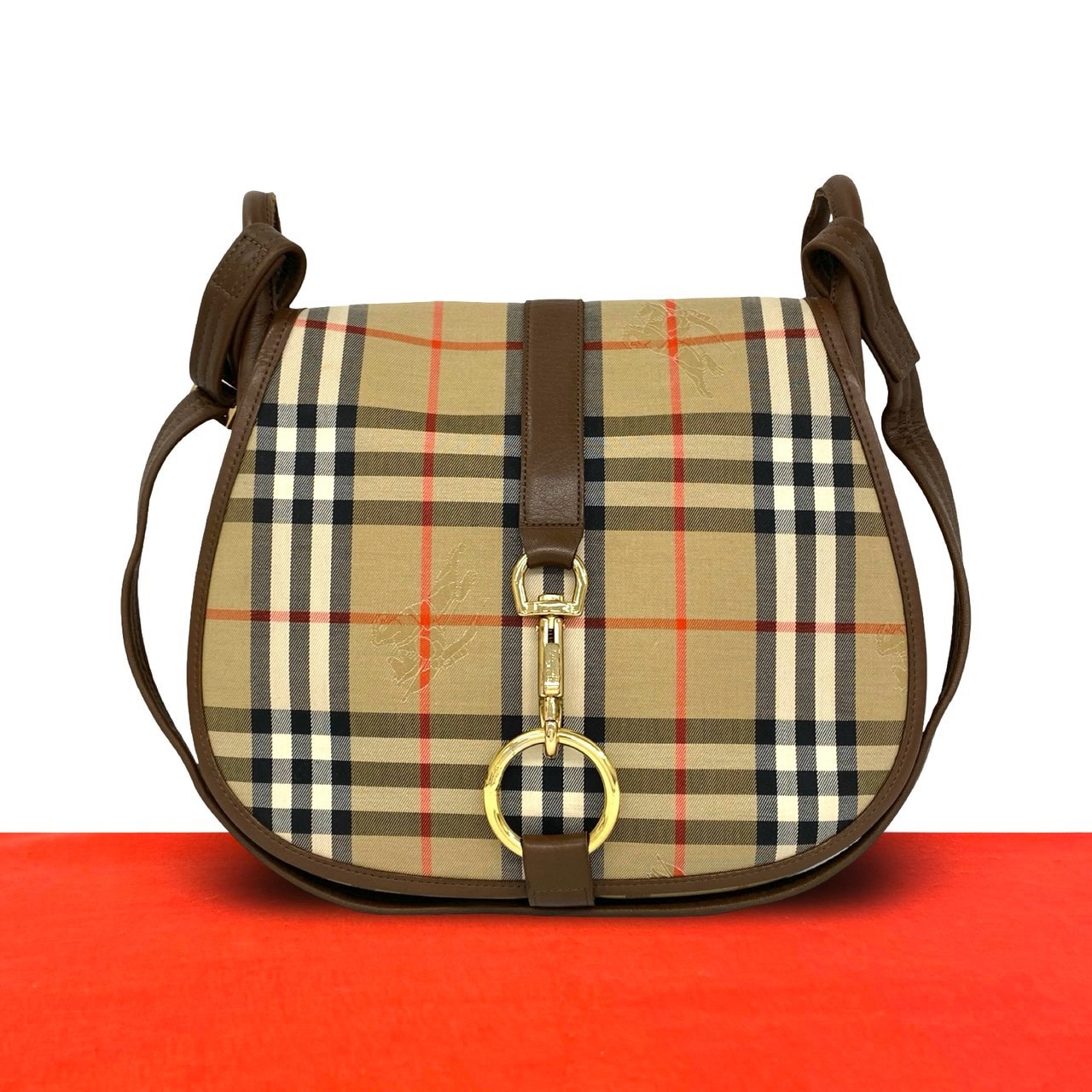 BURBERRY バーバリー ノバチェック 柄 キャンバス レザー ショルダーバッグ ブラウン
99804