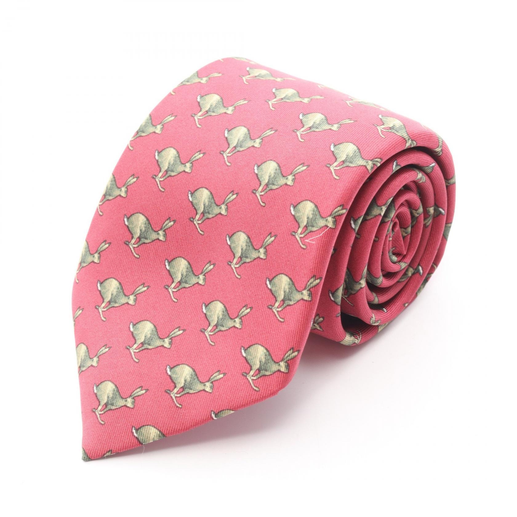 エルメス HERMES ネクタイ 衣料品 シルク シルク メンズ レッド系 / グリーン系 【中古】